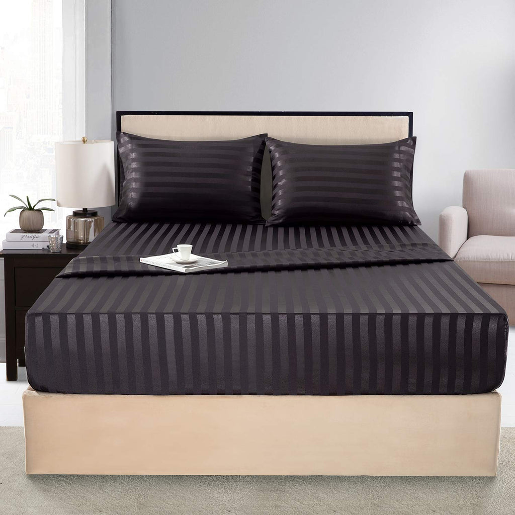 Satin-Silk Sheets Twin Size Bed Set, Black Soft Cooling Deep Pocket Sheets, Hypoallergenic, Wrinkle And Fade Resistant Bedding S