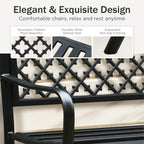 Phi Villa 50' Outdoor Garden Patio Metal Bench For Outdoors With Plastic Backrest Armrests Sturdy Steel Frame, Black