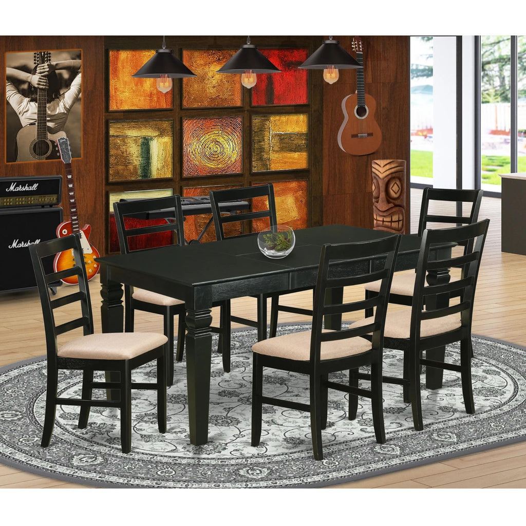 East West Furniture WEPF7-BLK-C 7 Piece Dining Room Table Set Consist of a Rectangle Wooden Table with Butterfly Leaf and 6 Linen Fabric Kitchen Dining Chairs, 42x60 Inch, Black