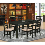 East West Furniture WEPF7-BLK-C 7 Piece Dining Room Table Set Consist of a Rectangle Wooden Table with Butterfly Leaf and 6 Linen Fabric Kitchen Dining Chairs, 42x60 Inch, Black