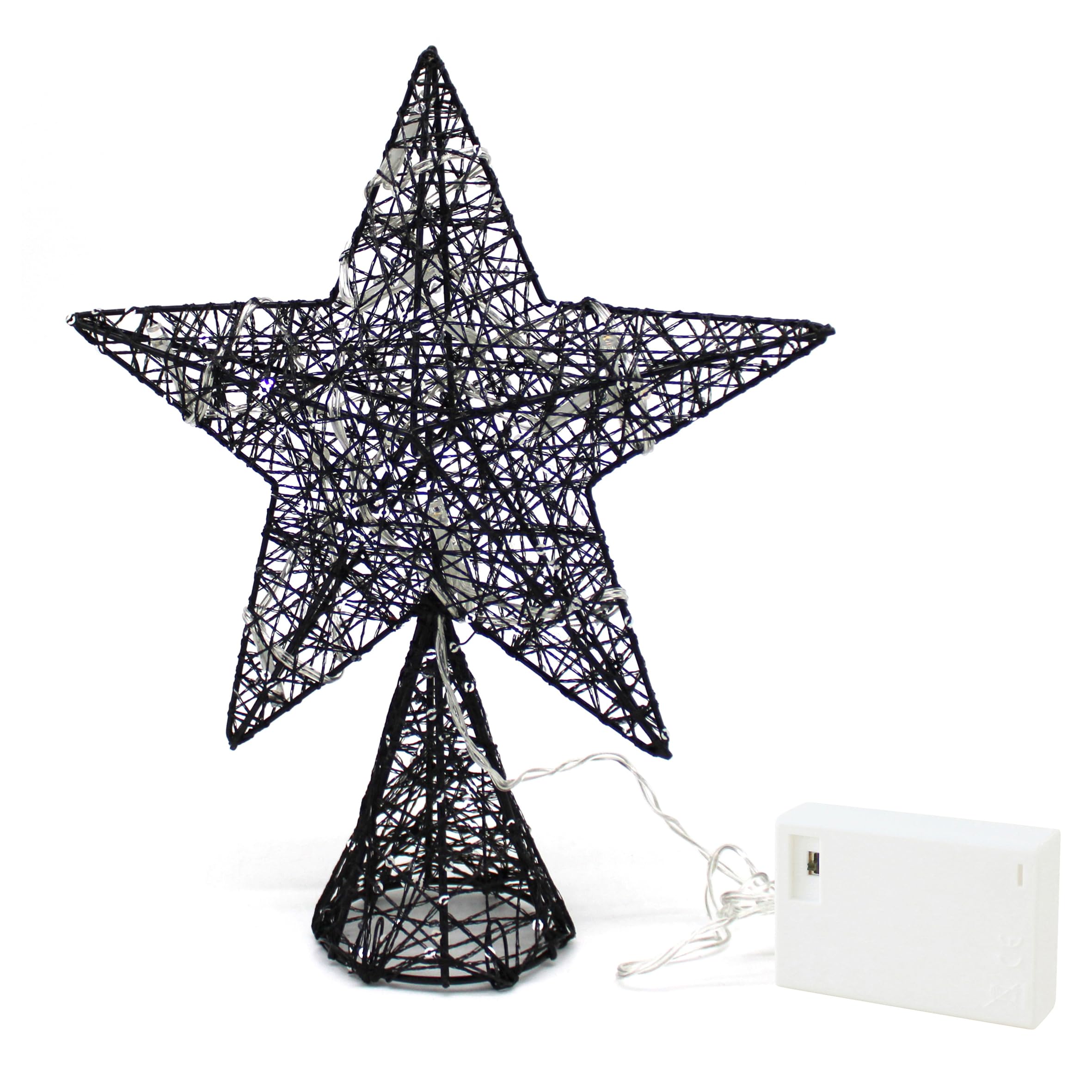 CVHOMEDECO. Black Tree Top Star with Warm White LED Lights and Timer for Christmas Tree Toppper Ornaments and Holiday Seasonal D