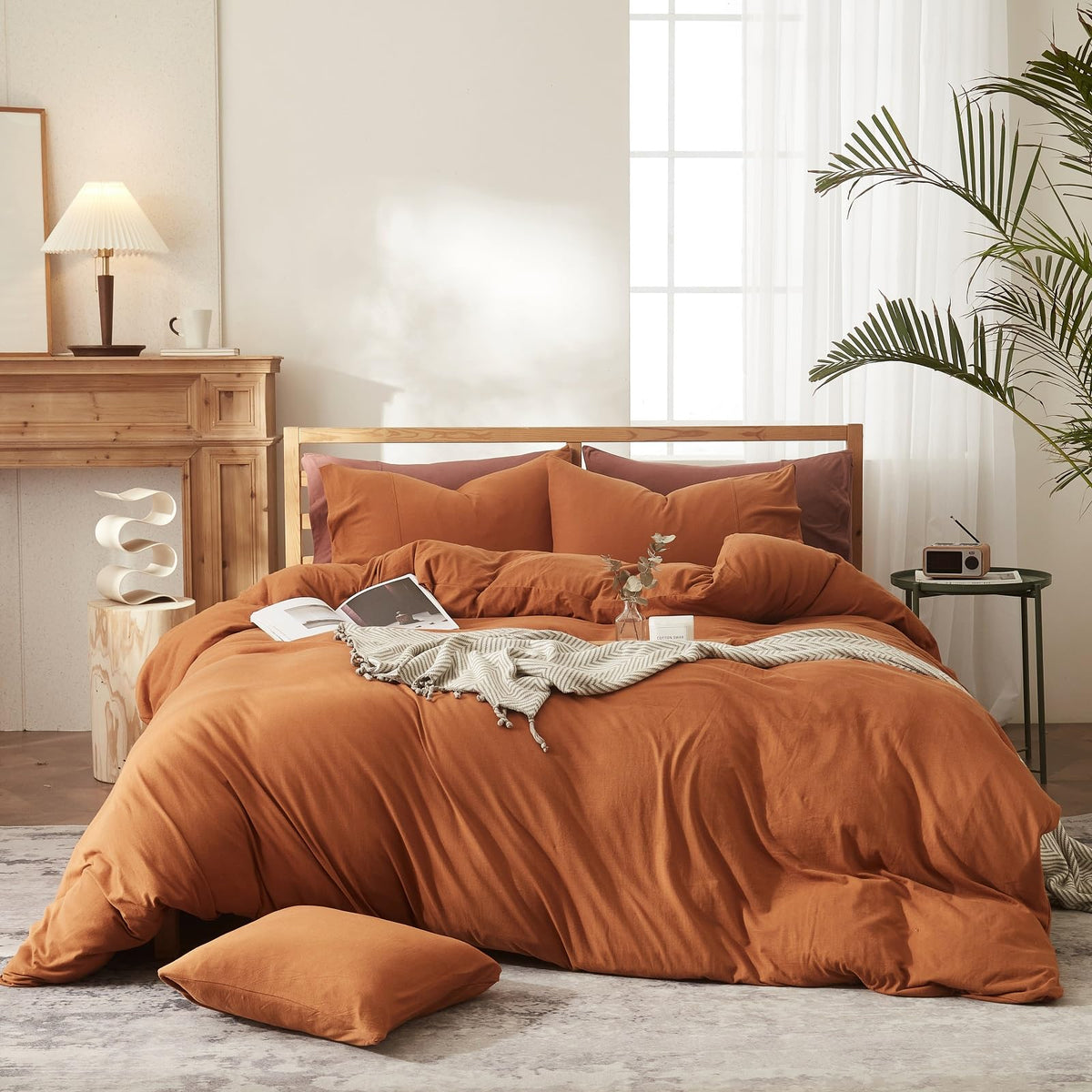 Lifetb Caramel Pumpkin Duvet Cover Queen Jersey Knit Cotton Duvet Cover Terracotta Bedding Set Rust Color Comforter Cover Modern
