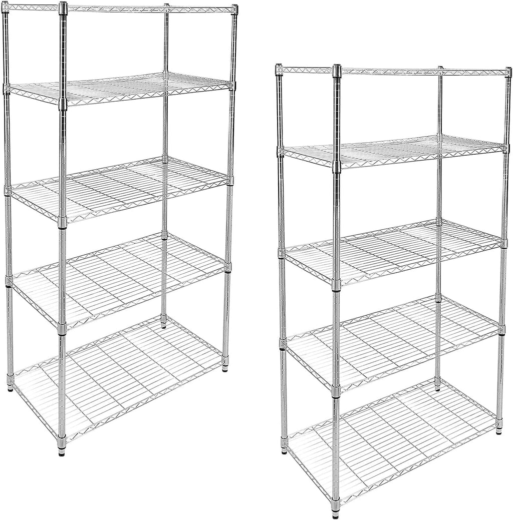 Ipower Simple Deluxe Heavy Duty 5-Tier Shelving Unit, 13.98''D X 35.83''W X 61.02''H Storage Shelving With 1250 Lbs Capacity, Chrome, 2 Pack