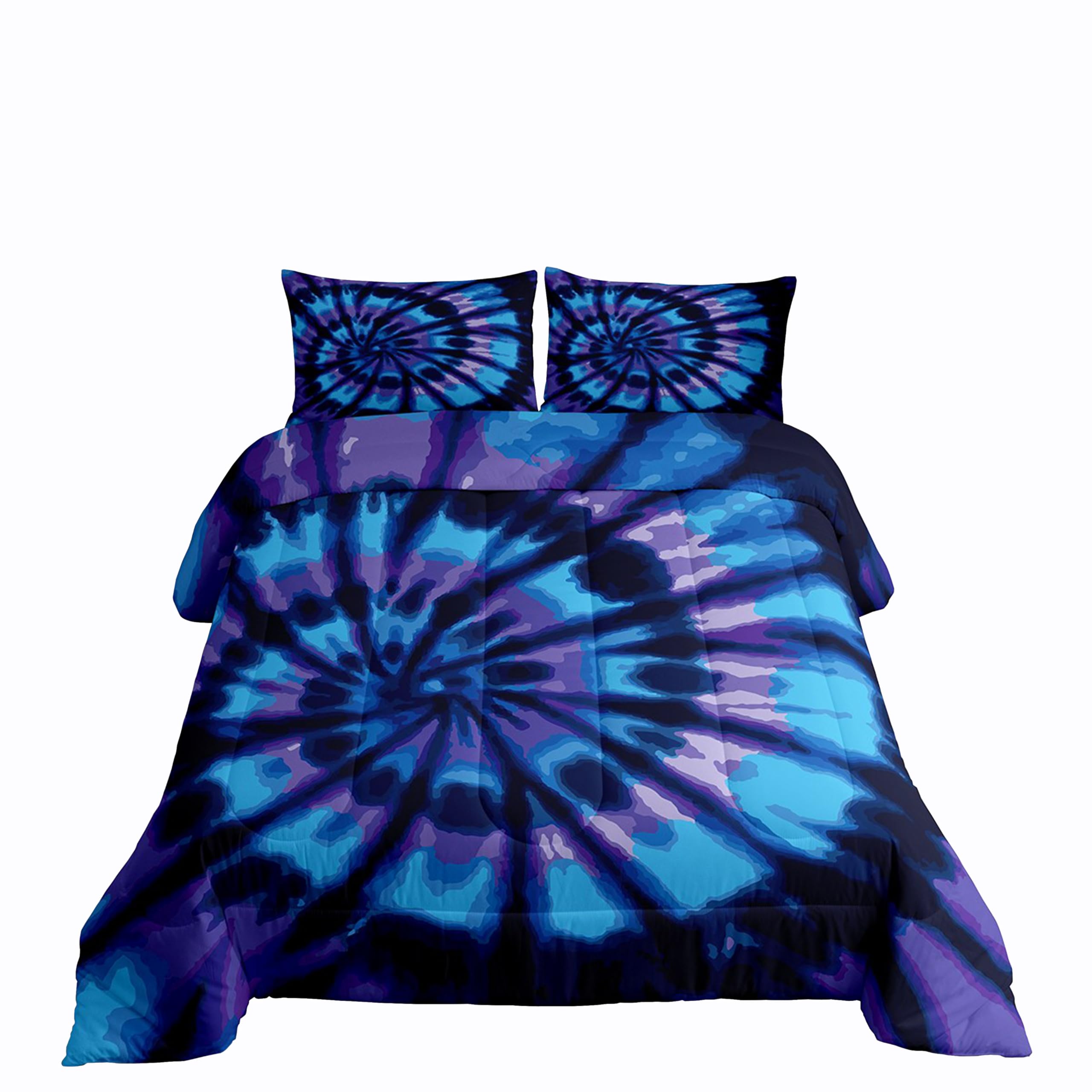 Erosebridal Purple Tie Dye Down Comforter,Blue Spiral Tie Dye Comforter Set,Hippie Bed Comforter Set,Boho Bohemian Gypsy Hippie