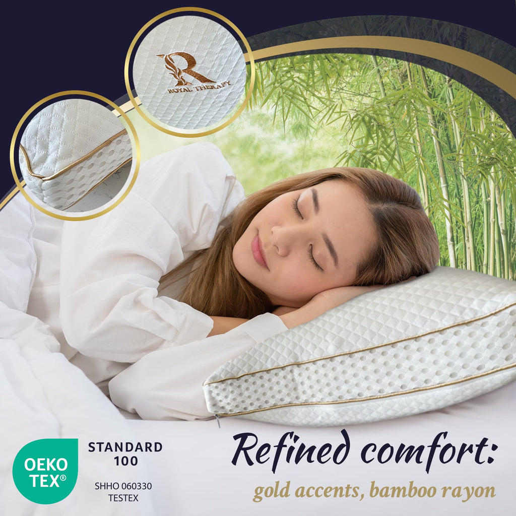 Royal Therapy Queen Memory Foam Pillow, Adjustable Shredded Odor-Free Pillow For Neck & Shoulder Pain Relief, Support For Back,