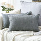 Otostar Linen Throw Pillow Covers Set Of 2 Decorative Square Pillowcases Cushion Covers 12X20 Inch For Home Decor Sofa Bedroom Car 30 X 50Cm Dark Grey