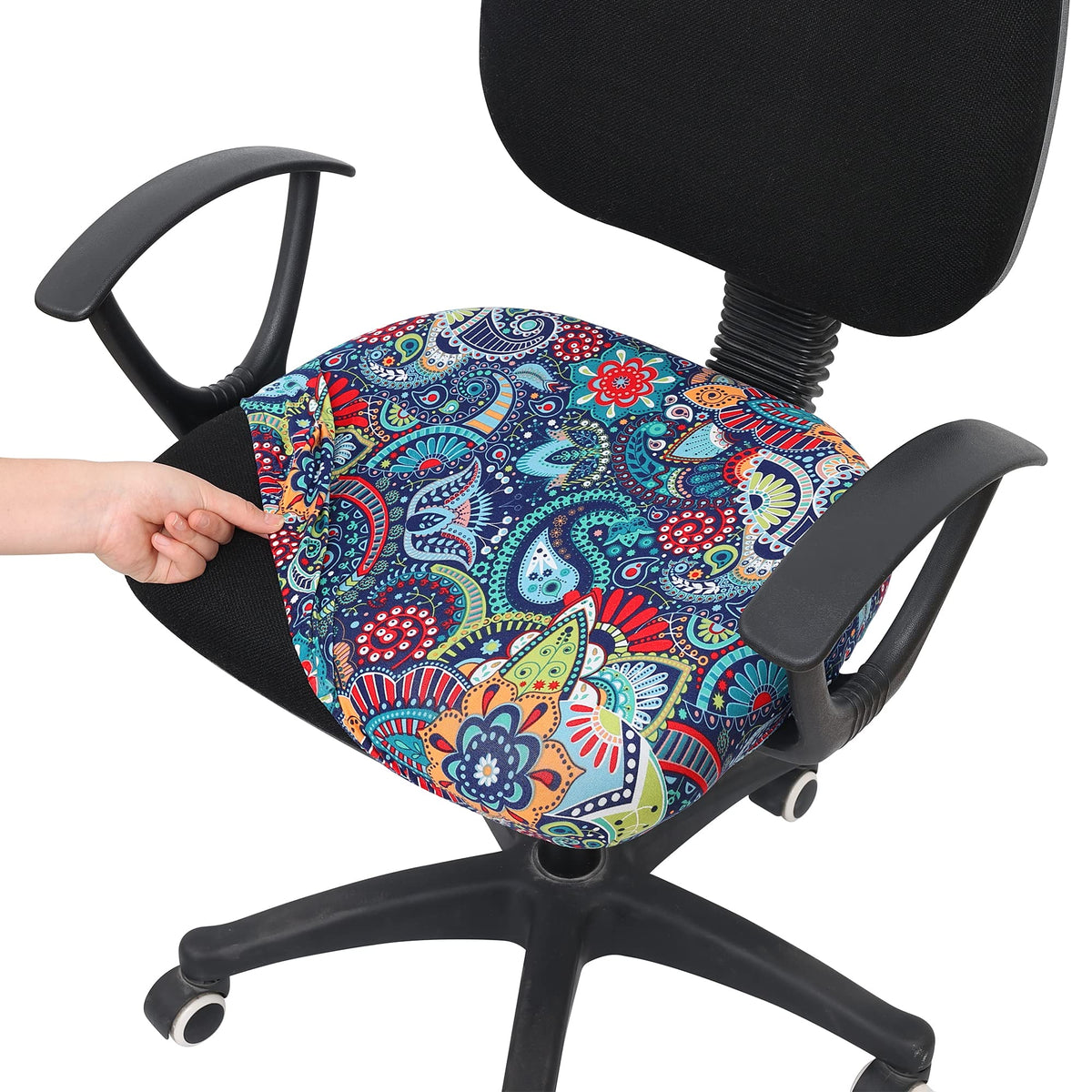 Smiry Printed Office Computer Chair Seat Covers, Stretch Fit Universal Desk Rotating Chair Cover Washable Removable Seat Cushion Protectors - Blue Green