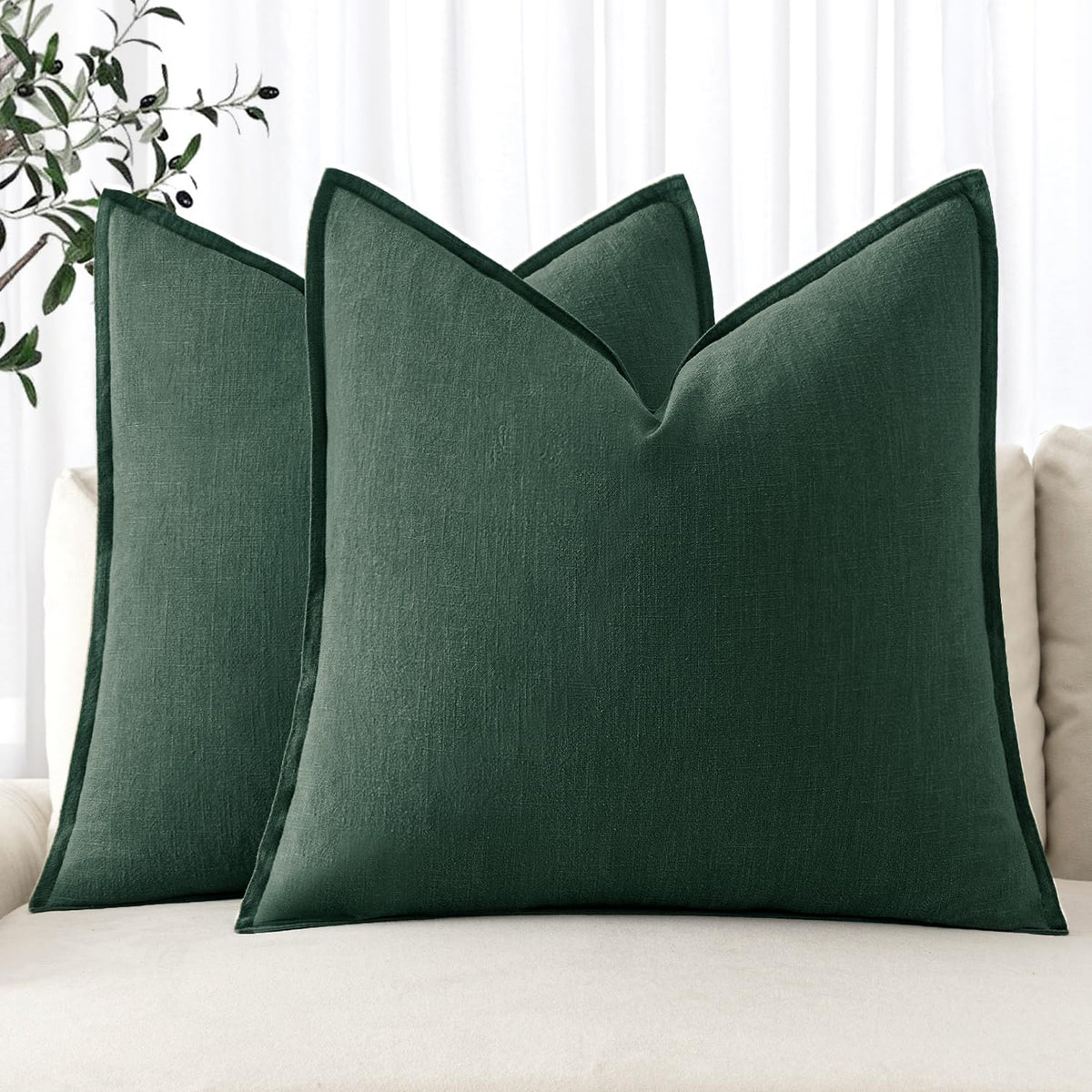 Miulee Linen Pillow Covers 26X26 Inch Christmas Dark Green Decorative Throw Pillow Covers Pack Of 2 Soft Accent Farmhouse Couch