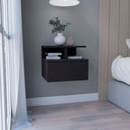 Depot E-Shop Floating Nightstand, Wall Mounted, Single Drawer, 2-Tier Shelf, Black, 12&Quot; H X 14.01&Quot; W X 13.22&Quot; D