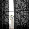 Ovzme Anji Bird Black Sheer Curtains 45 Inches Long 2 Panels Set For Small Window, Light Filtering Privacy Cafe Curtains Rod Poc