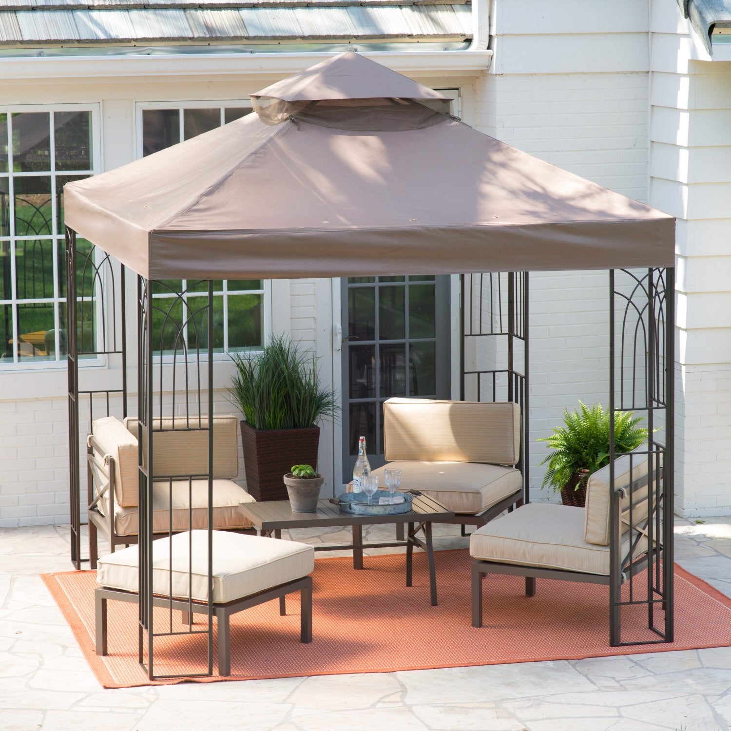 Garden Winds Replacement Canopy Top Cover For The Prairie Grass 8' X 8' Gazebo - Riplock 350 Beige