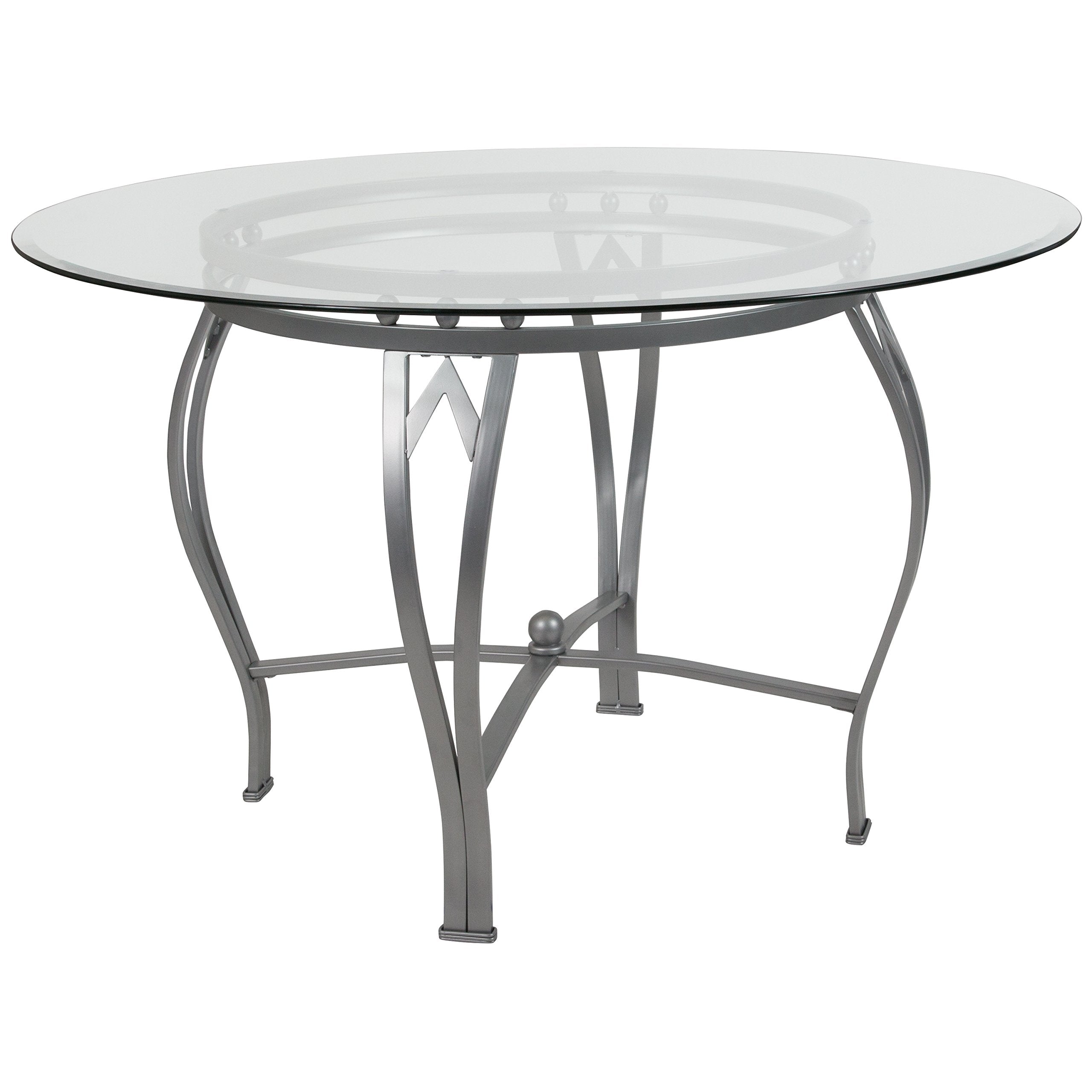 Flash Furniture Syracuse Round Glass Dining Table With Metal Frame, 48'', Silver