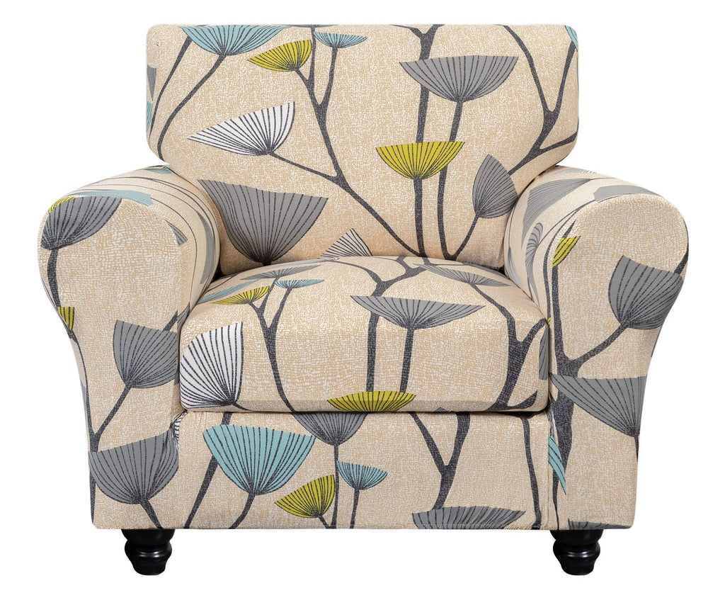 Searchi Stretch Sofa Cover Printed Couch Covers, Floral Pattern 2 Piece Armchair Slipcover With Separate Chair Cushion Cover, Washable Furniture Protector For Living Room(Armchair, Dandelion Pattern)