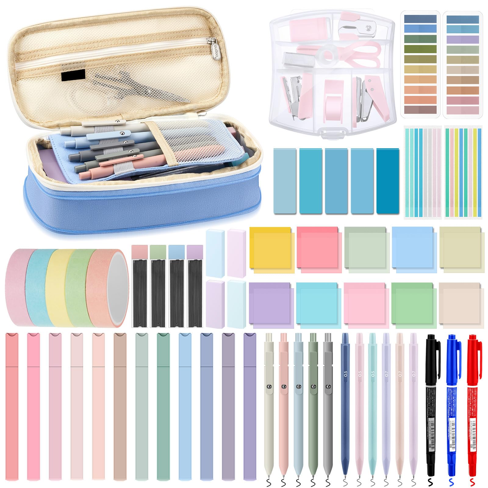 Sinload 60 Pcs Aesthetic Book Annotation Kit Pencil Case With Highlighter Gel Pen Mechanical Pencil 1220 Sheets Transparent Stic