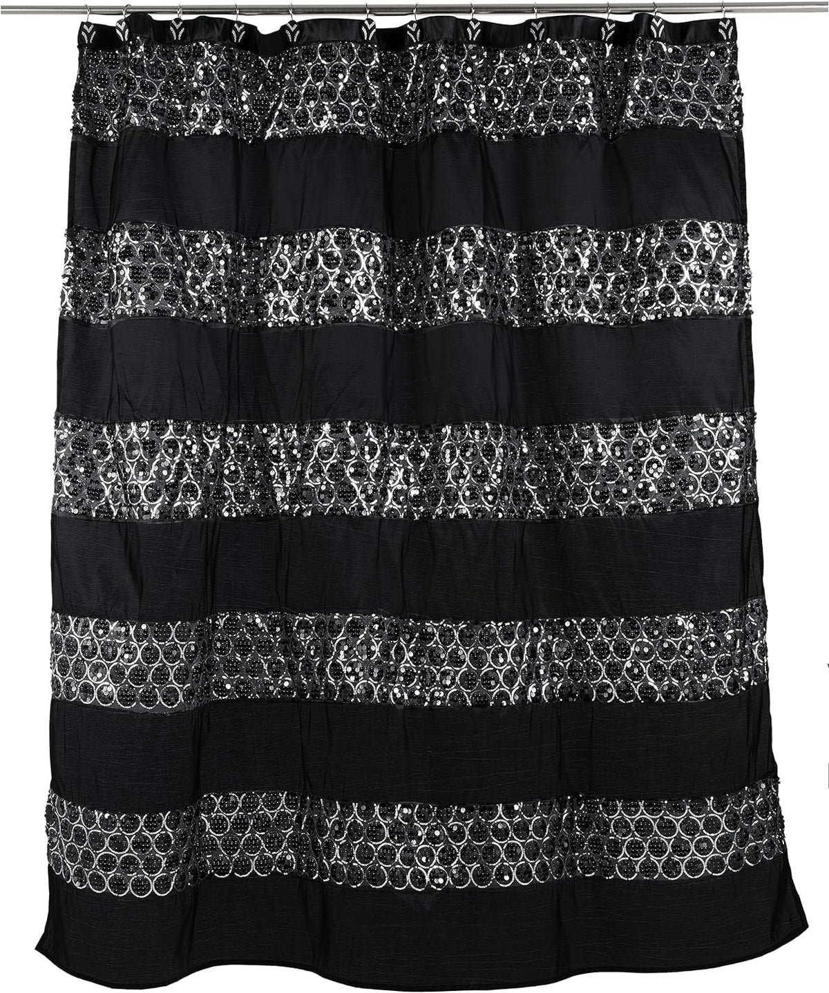 Zahari Home Sinatra Bathroom Shower Curtain Glamorous Bling Fabric Shower Curtain, 72'X70', Black