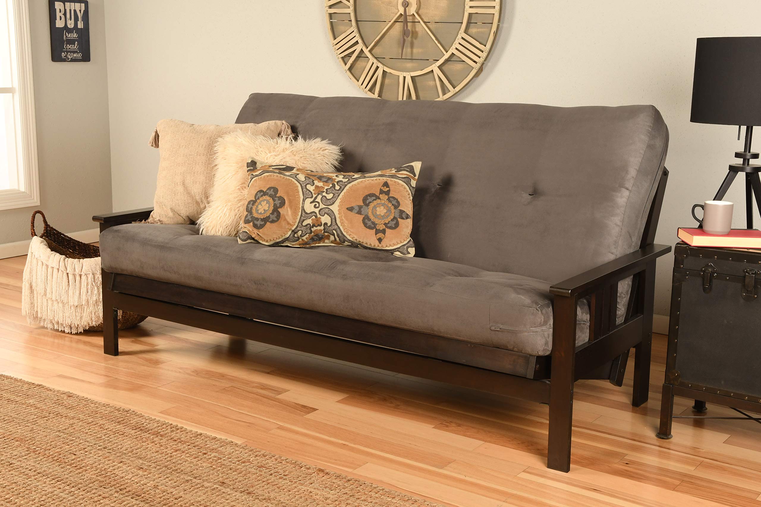 Kodiak Furniture Monterey Full Futon With Suede Fabric Mattress In Gray/Espresso