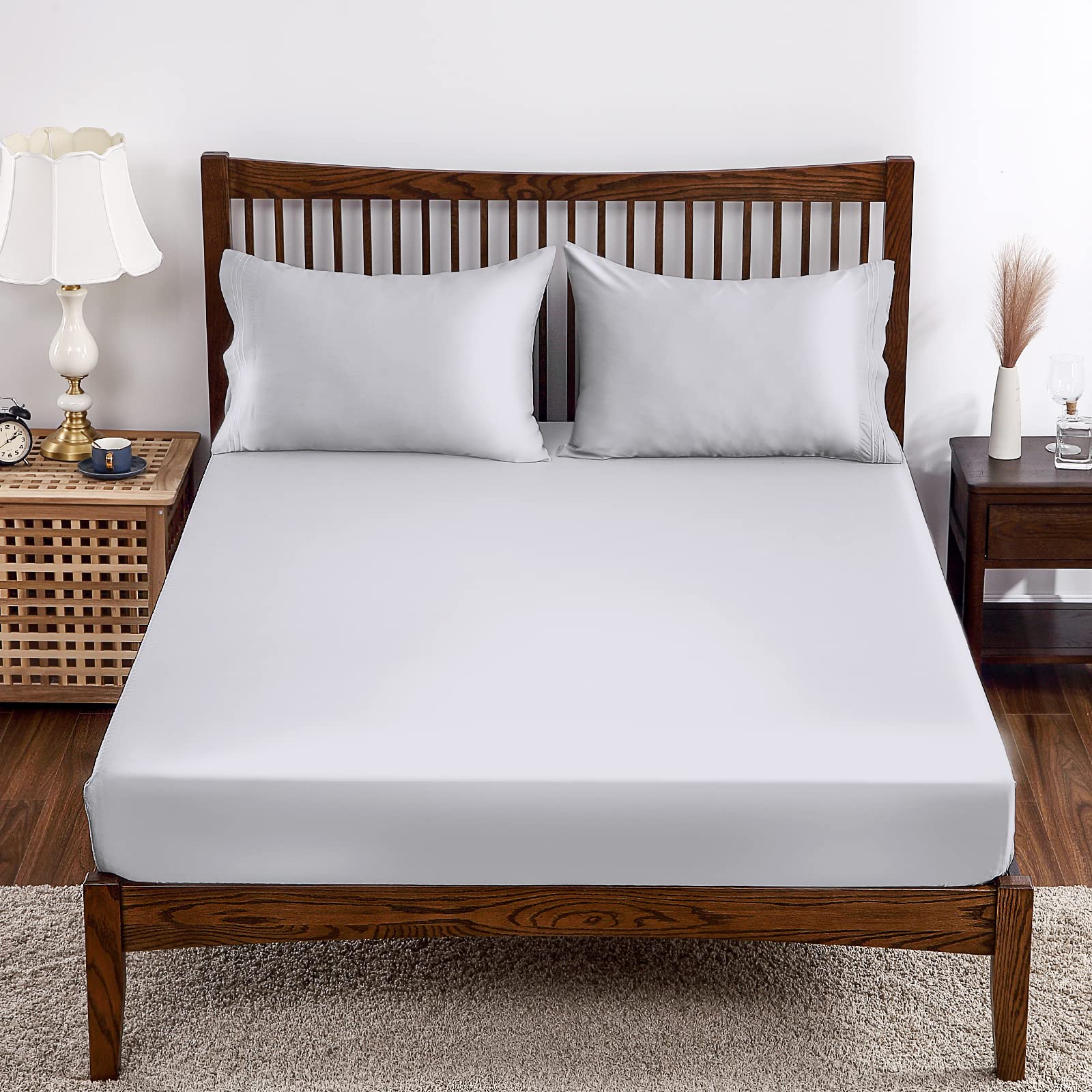 100% Bamboo Viscose Fitted Sheet California King Size, Fitted Sheet Only, 400 Thread Count Fitted Sheet Gray,8'- 16' Deep Pock