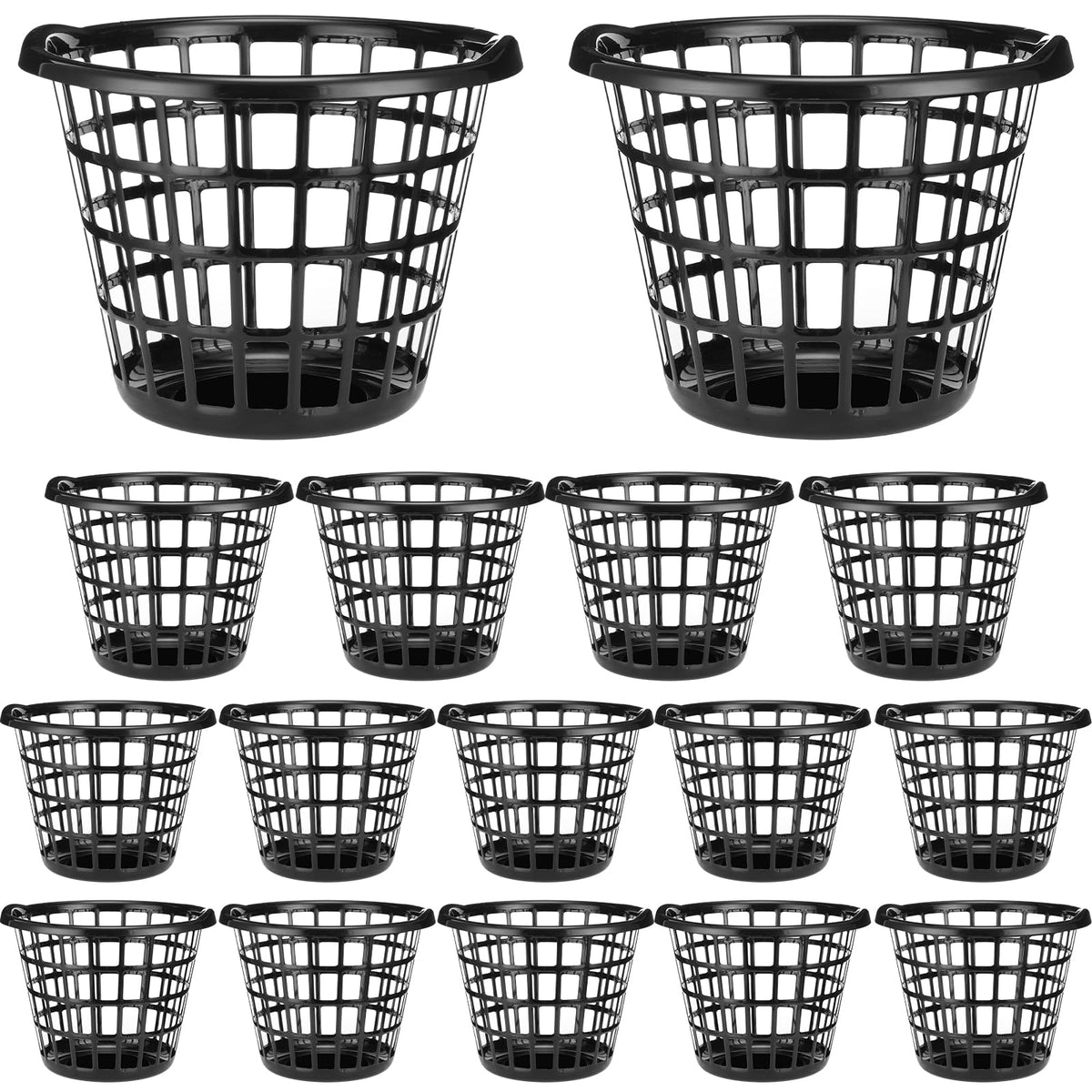 Uiifan 24 Pcs Black Plastic Round Laundry Baskets with Easy Carry Handles