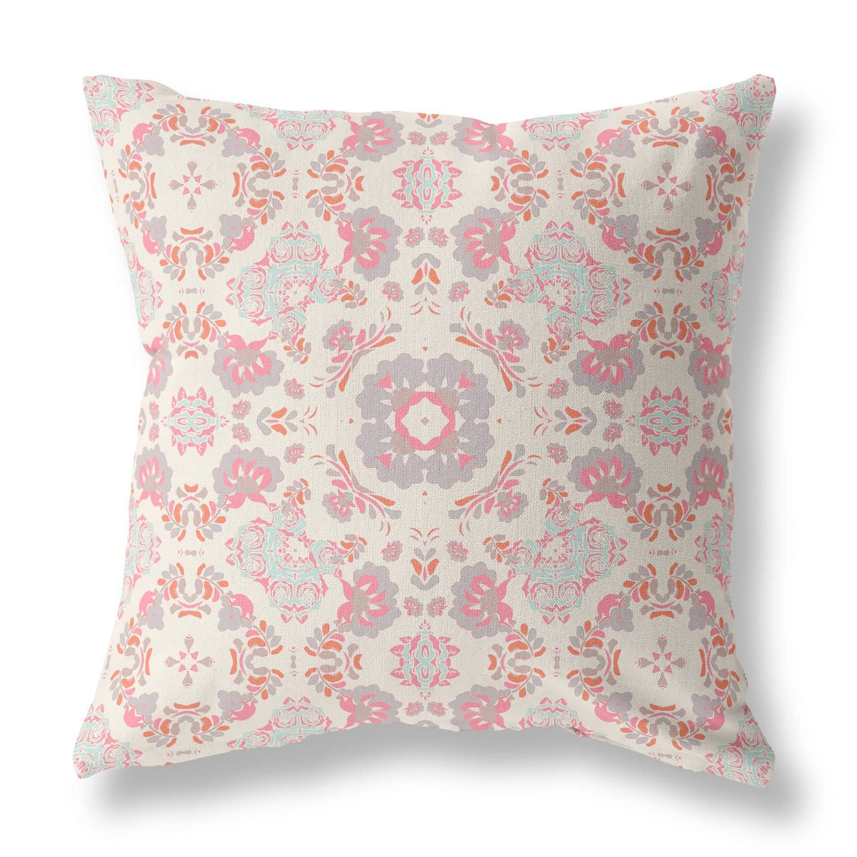 HomeRoots 16' X 16' Pink and White Broadcloth Floral Throw Pillow