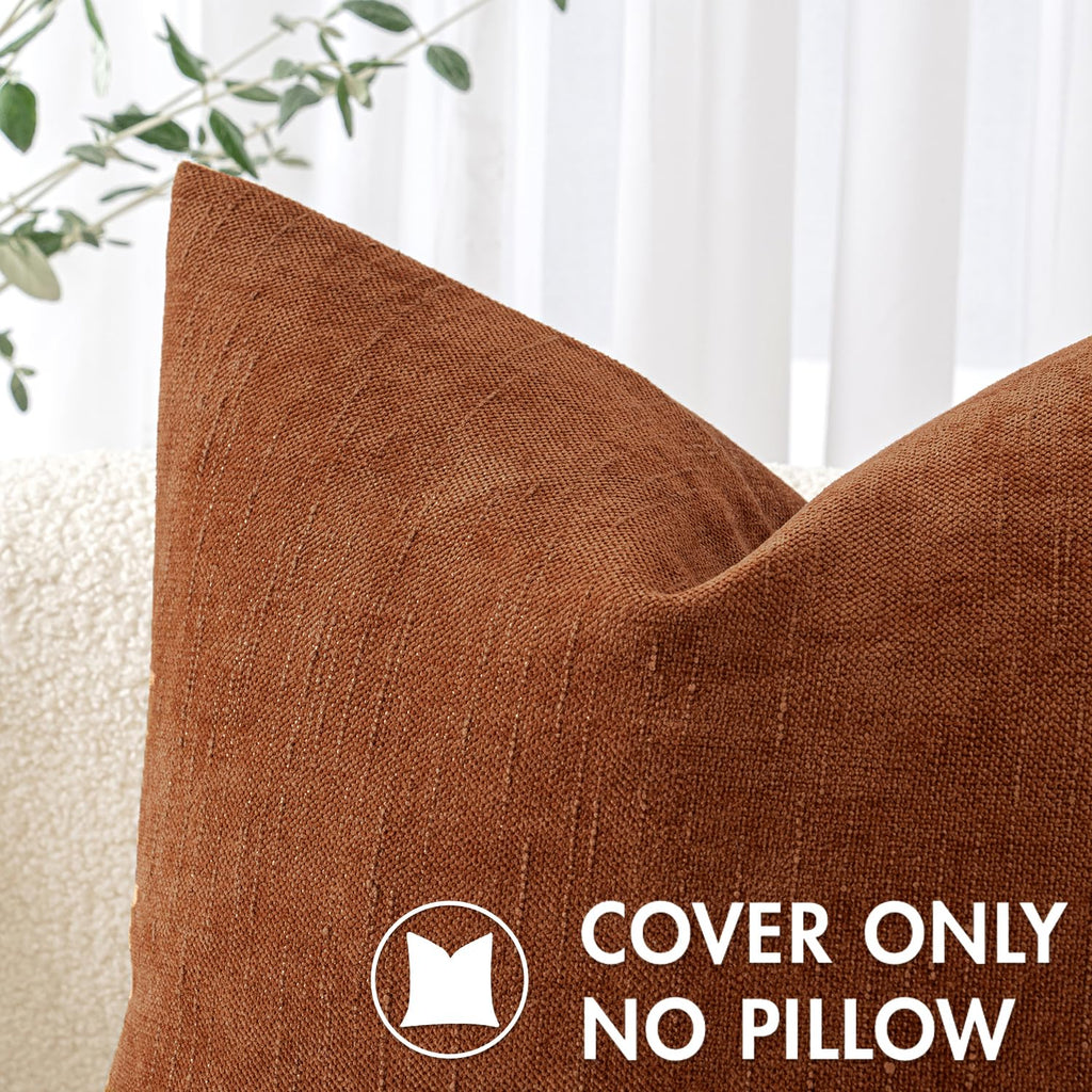 Miulee Pack Of 2 Decorative Throw Pillow Covers Soft Chenille Throw Pillows Solid Textured Fall Cushion Covers For Couch Sofa Bedroom Living Room 20X20 Inch, Dark Rust