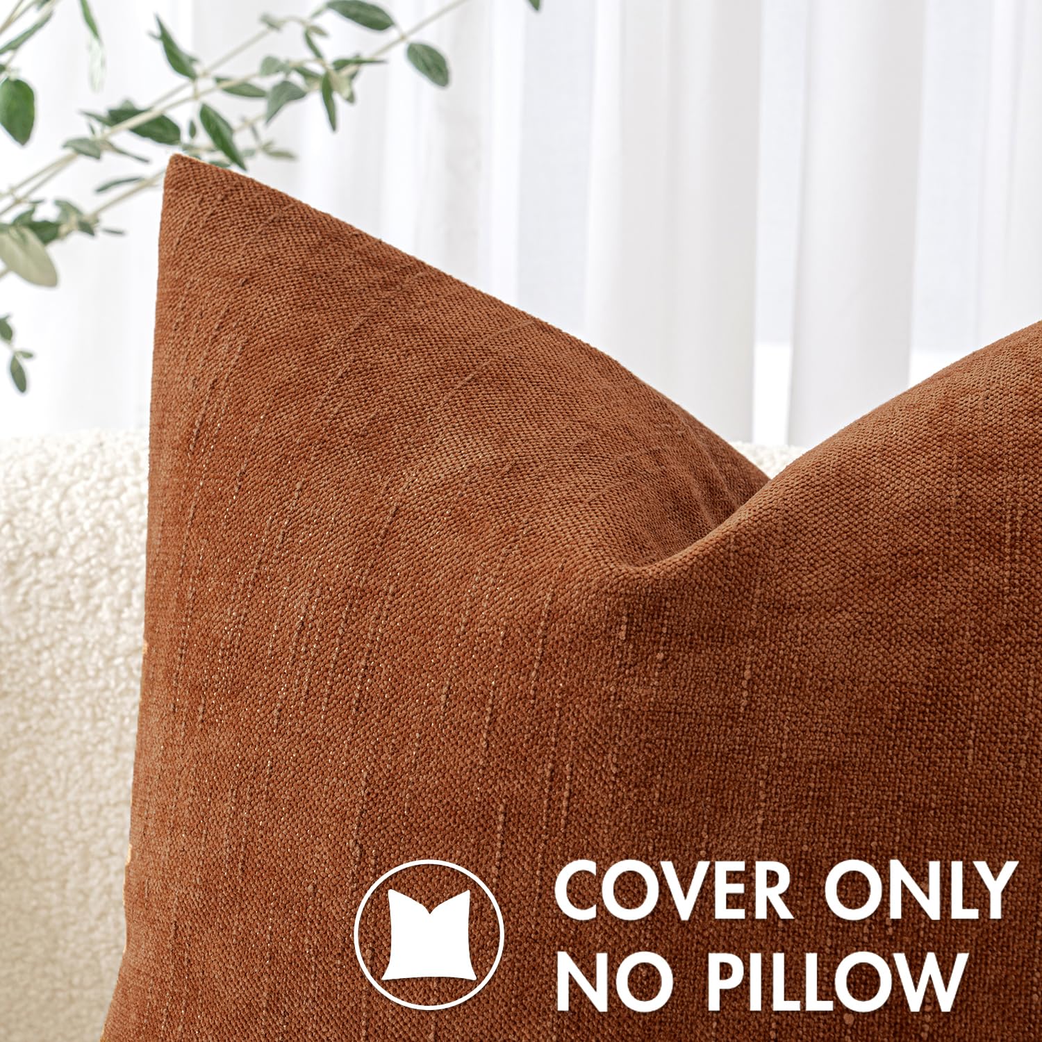 Miulee Pack Of 2 Decorative Throw Pillow Covers Soft Chenille Throw Pillows Solid Textured Fall Cushion Covers For Couch Sofa Bedroom Living Room 20X20 Inch, Dark Rust