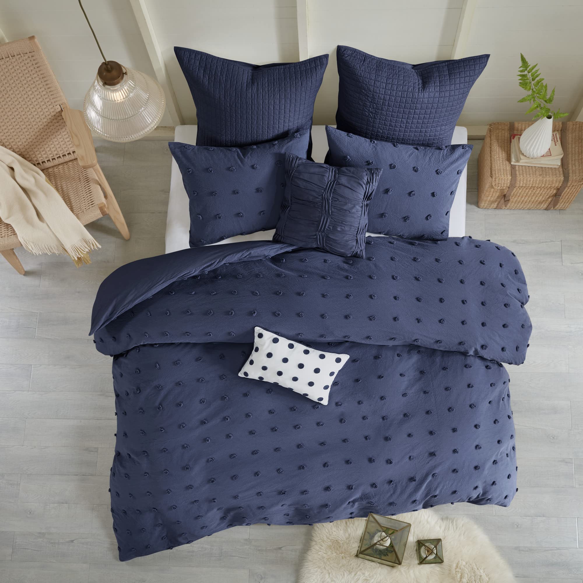 Urban Habitat Duvet Set 100% Cotton Jacquard, Tufts Accent, Shabby Chic All Season Cover For Comforter, Matching Shams, Decorati