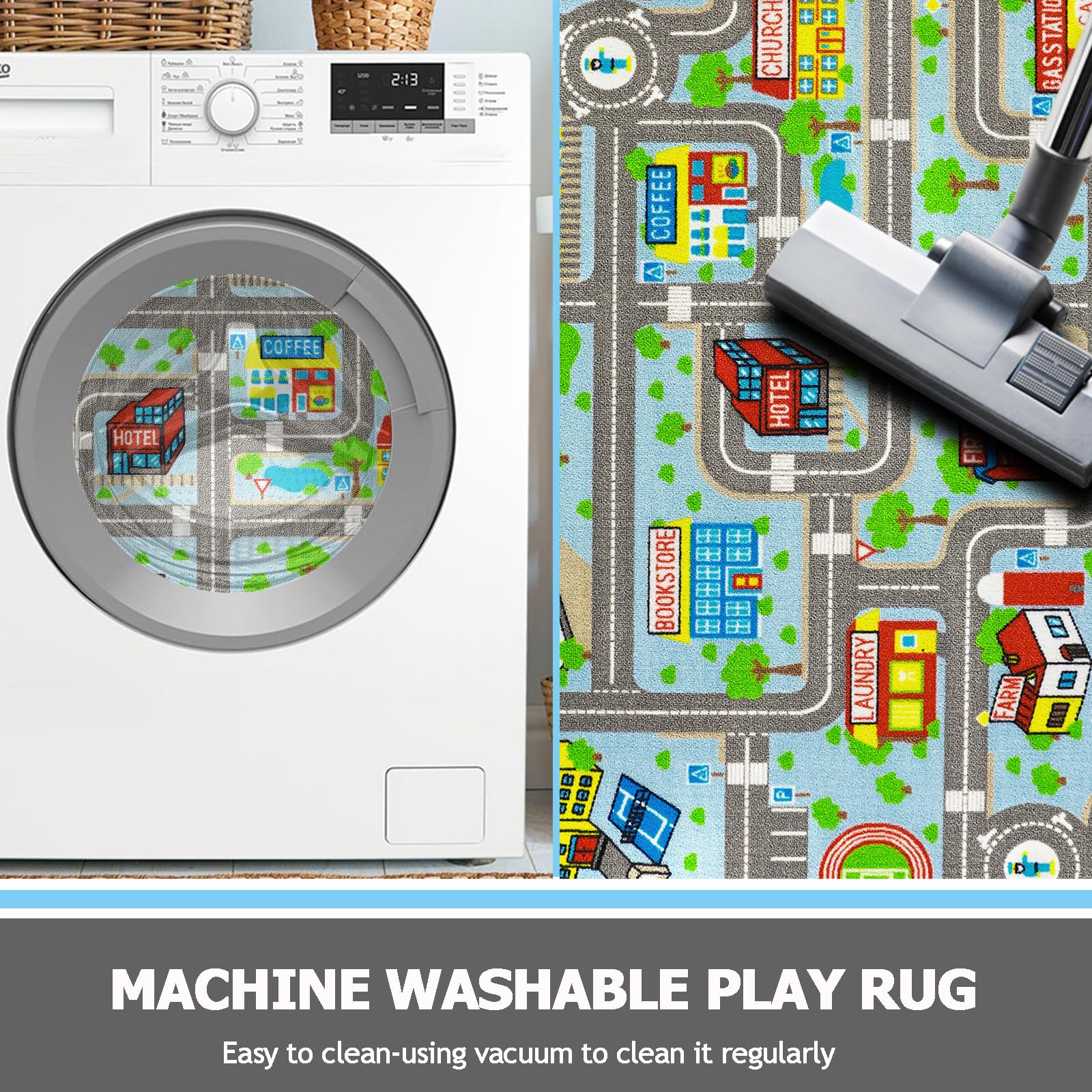 Capslpad Sky Blue Car Road Kid Rug Carpet Playmat For Playoom Traffic Road Kids Play Mat For Toddler Non Slip Washable City Map