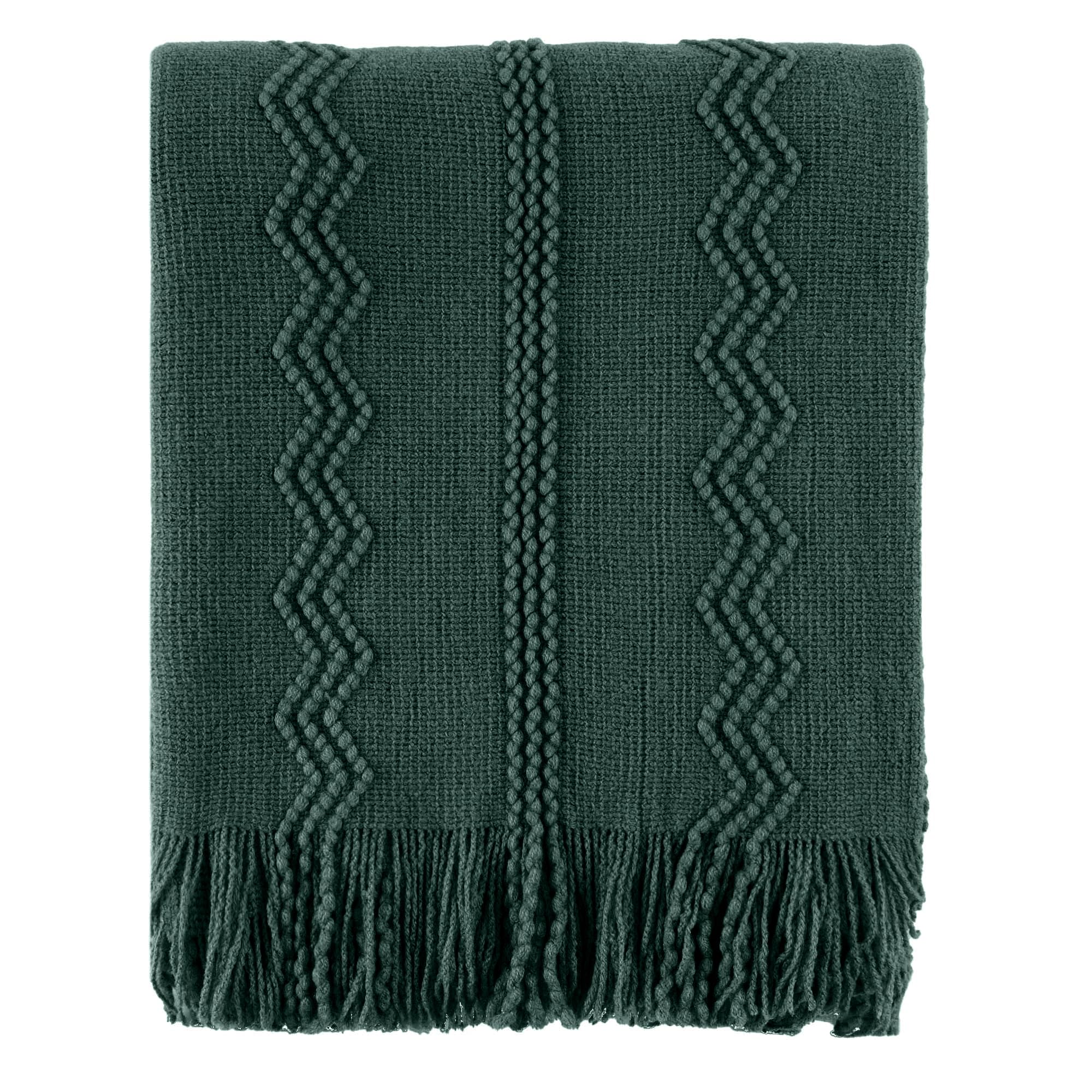 Battilo Home Christmas D  Cor Green Throw Blanket With Fringe, Geometric Bed Throws Dark Green Throws Decorative Throw Blanket F