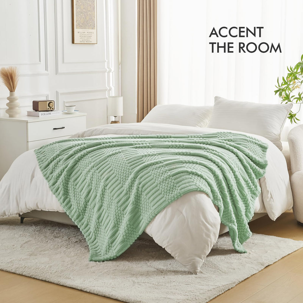 Lifein Green Throw Blanket For Couch - Soft Boho Bed Throw Blanket, Fleece Cozy Blanket, Cute Fluffy Lightweight Blankets&Throws