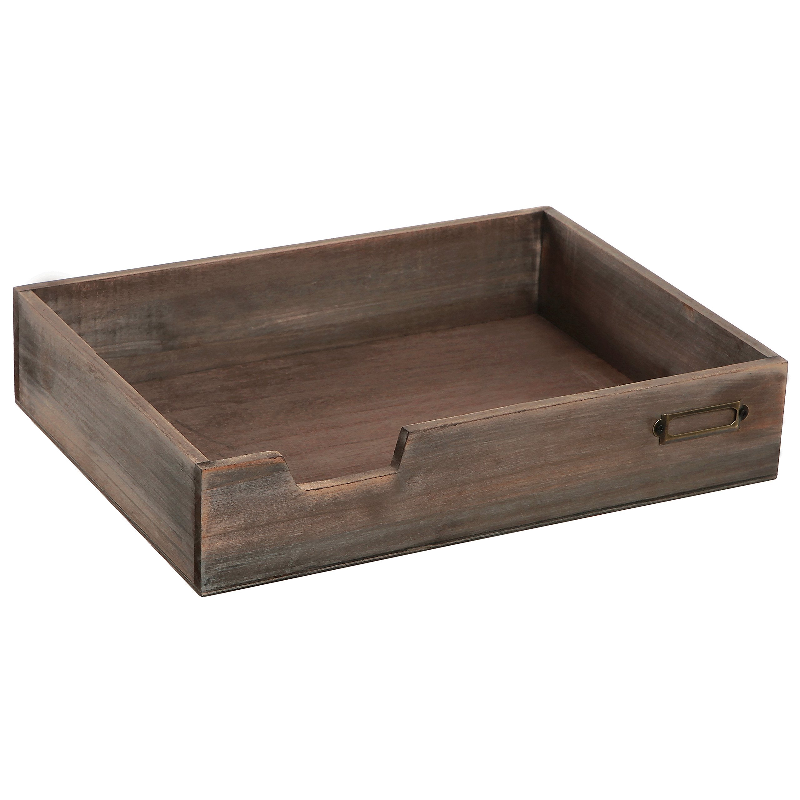 Mygift Distressed Brown Vintage Wood Paper Tray, Office Desktop Document, File Folder, Magazine Holder Tray