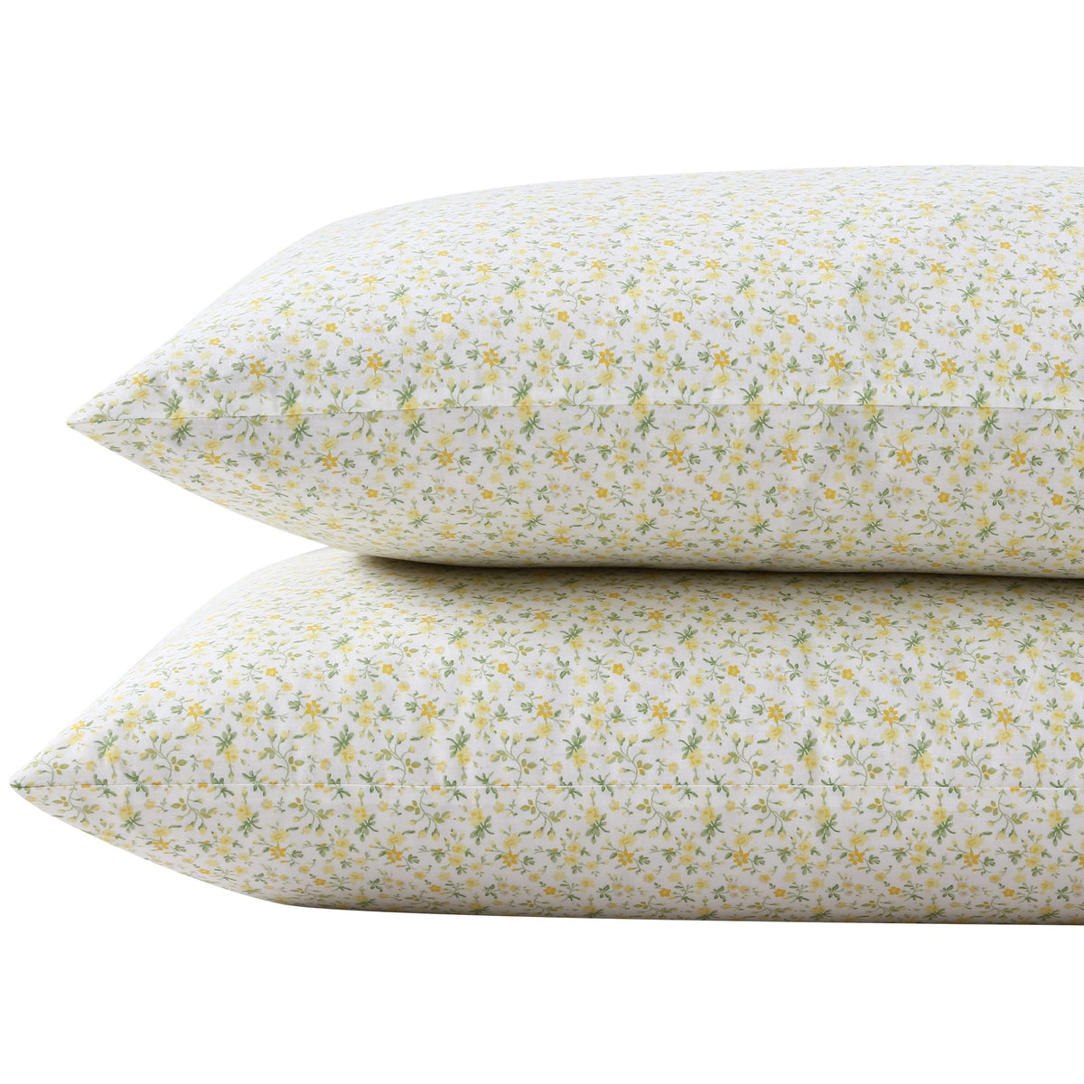 Laura Ashley - Standard Pillowcase Set, Breathable Percale Cotton Bedding, Crisp & Cool Home Decor (Evie Yellow, 2 Piece)