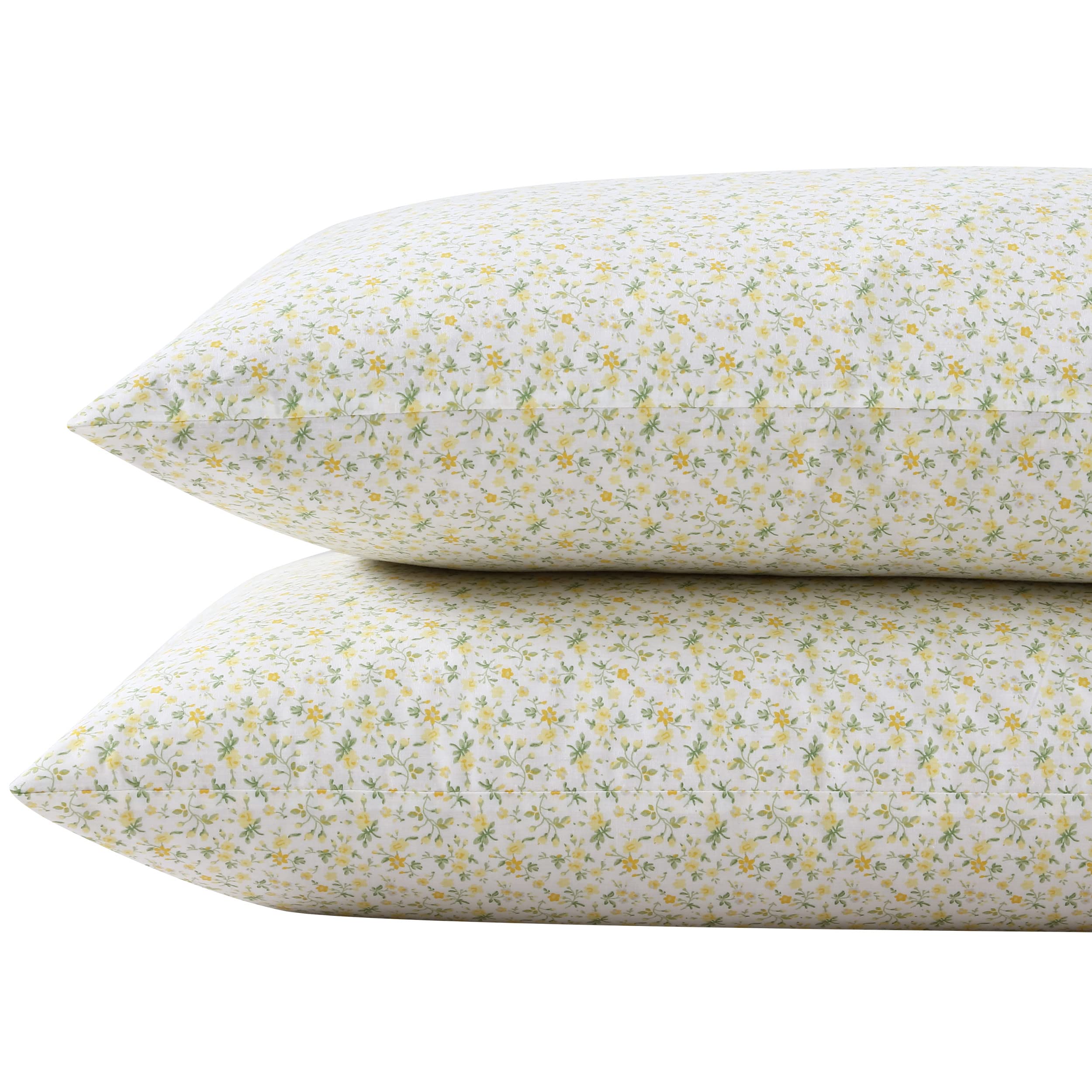 Laura Ashley - Standard Pillowcase Set, Breathable Percale Cotton Bedding, Crisp & Cool Home Decor (Evie Yellow, 2 Piece)
