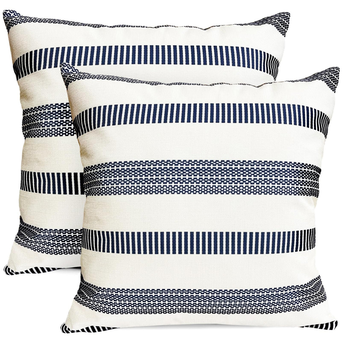 Rysmiyou Decorative Throw Pillow Covers Set Of 2 Blue Boho Striped Pillow Covers 22X22 Inch Throw Pillow Cover Linen Pillowcase