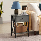 Vecelo Nightstand,Side End Table With Drawer,Storage Shelf For Living Room Bedroom,Modern Style,Set Of 2, Hemp Gray