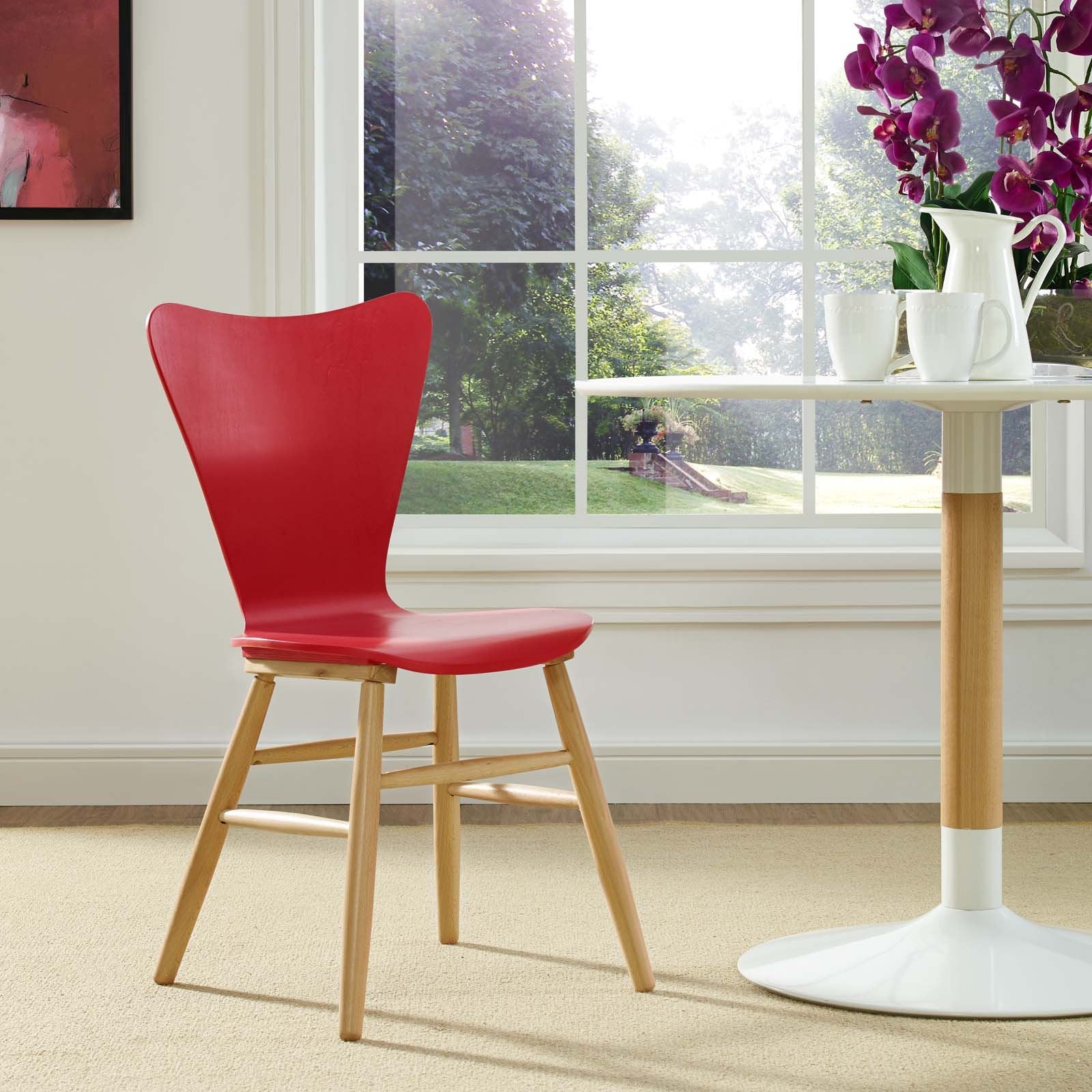 Modway Cascade Mid-Century Modern Wood Kitchen And Dining Room Chair In Red