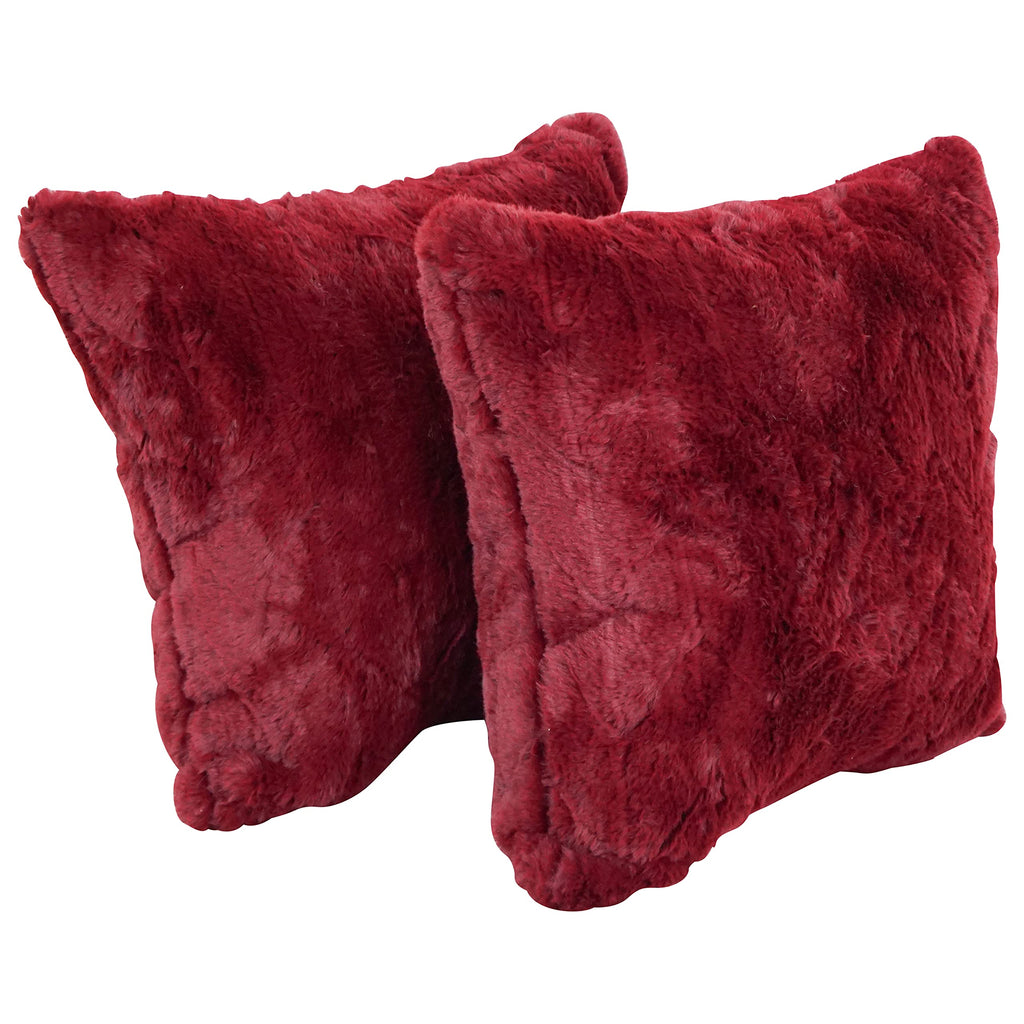 Blazing Needles Square Faux Fur Throw Pillows, 17", Naples Cranbe 2 Count