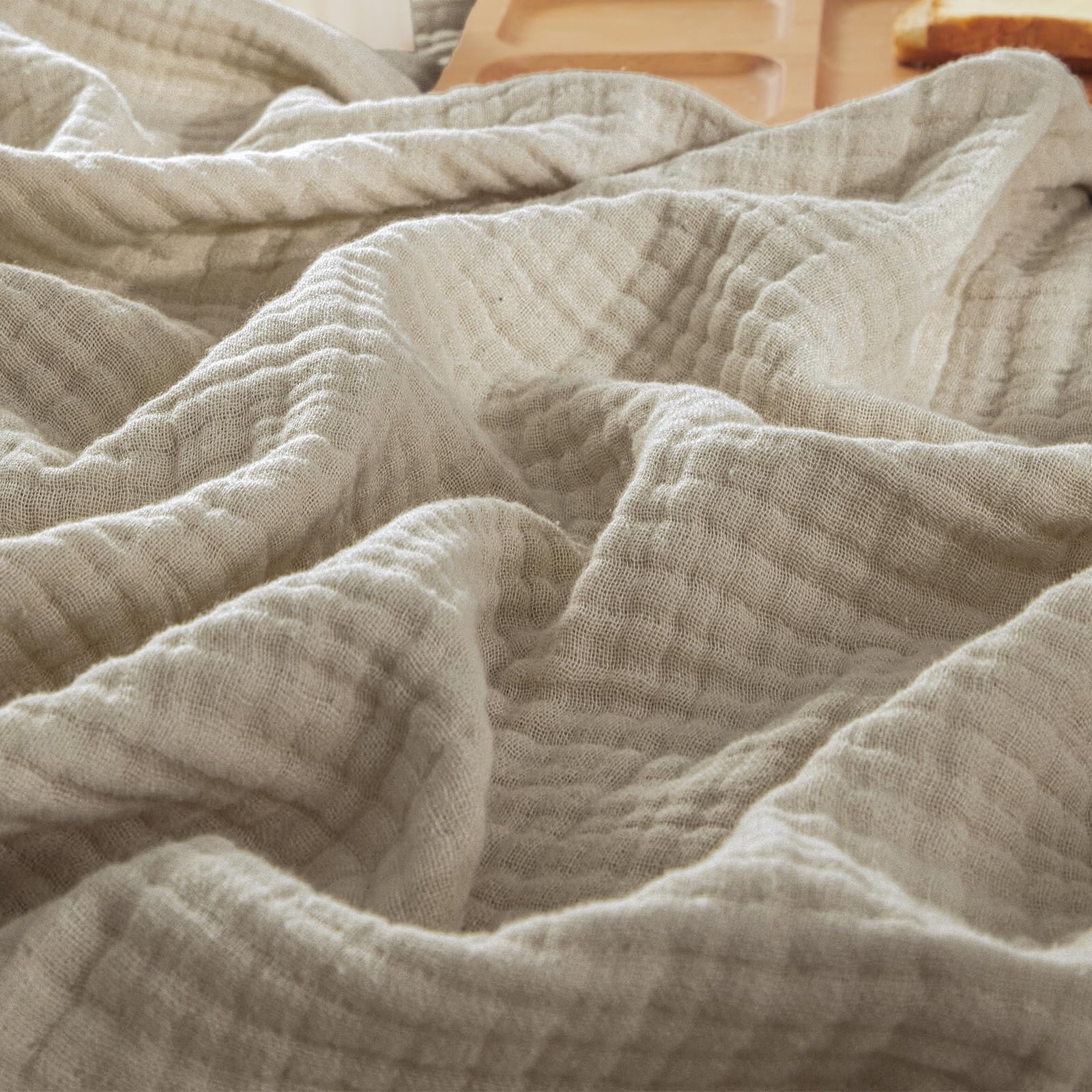 Phf 100% Cotton Muslin Throw Blanket 50' X 60', 4-Layer Lightweight And Breathable Blanket For Summer, Luxuriously Soft Gauze Throws For Couch, Natural Minimalism Style, Ideal Gift, Light Tan