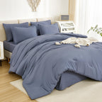 Litanika Full Size Comforter Sets Bluish Grey - 7 Pieces Bed In A Bag Full Beddding Comforter Sets, Solid Lightweight Bed Set Wi