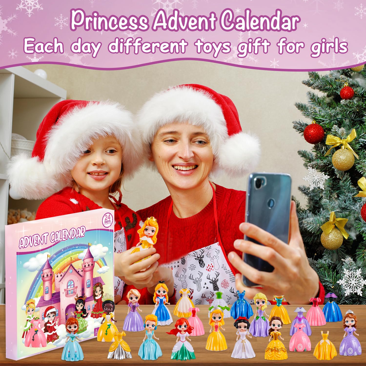 Princess Advent Calendar For Girls, 24 Days Princess Transformable Toys And Clothes Countdown Calendars Xmas Gifts For Girls Age