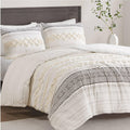 Hyde Lane King Textured Duvet Cover Asha, Boho Farmhouse Ivory 100% Cotton Tufted Bedding Set With Zipper, Mid Century Modern Co