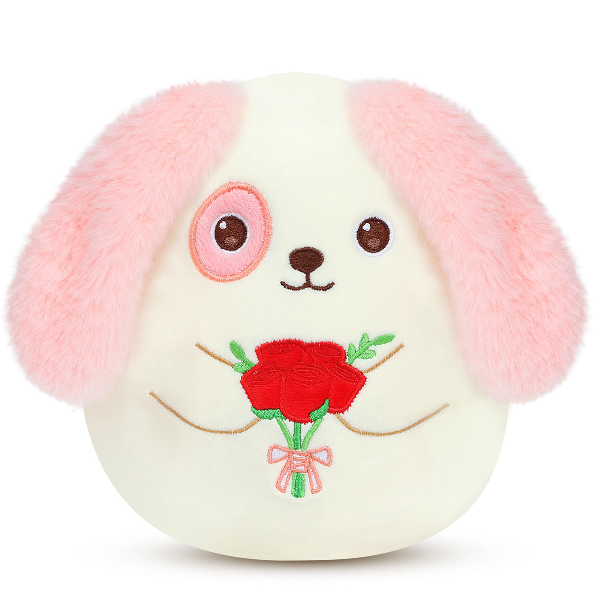 Easfan Valentine'S Day Stuffed Puppy Plush Pillow, Kawaii Floppy Ears Soft Toy With Rose, Gifts For Valentine Wedding Anniversar
