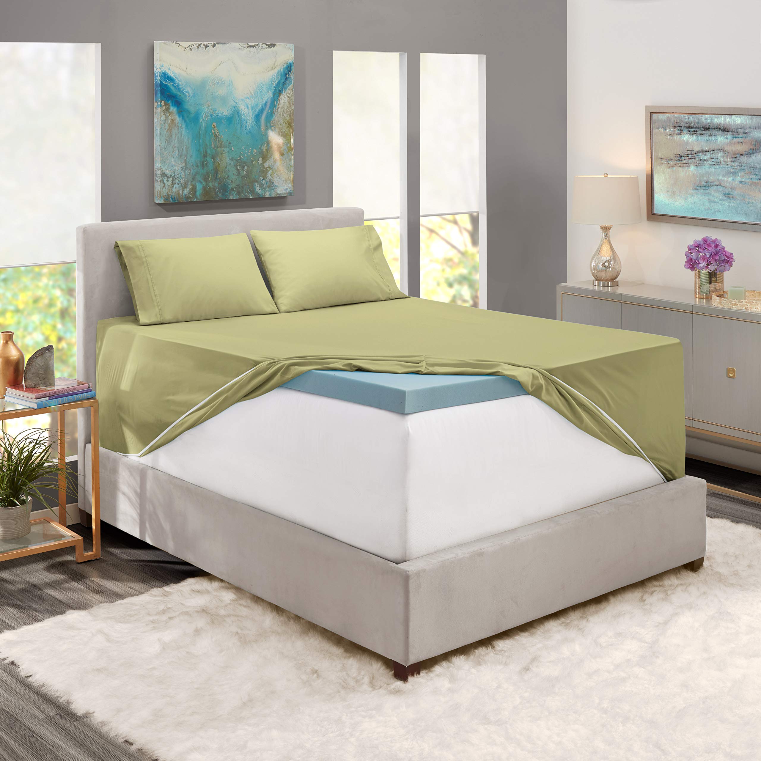 Nestl Extra Deep Pocket Sheets - Fits Mattress 18-24 Inches Deep, Extra Deep Pocket Queen Sheets Sets, 4 Piece Queen Size Sheets, Queen Sheets Deep Pocket, Sage Olive Green Queen