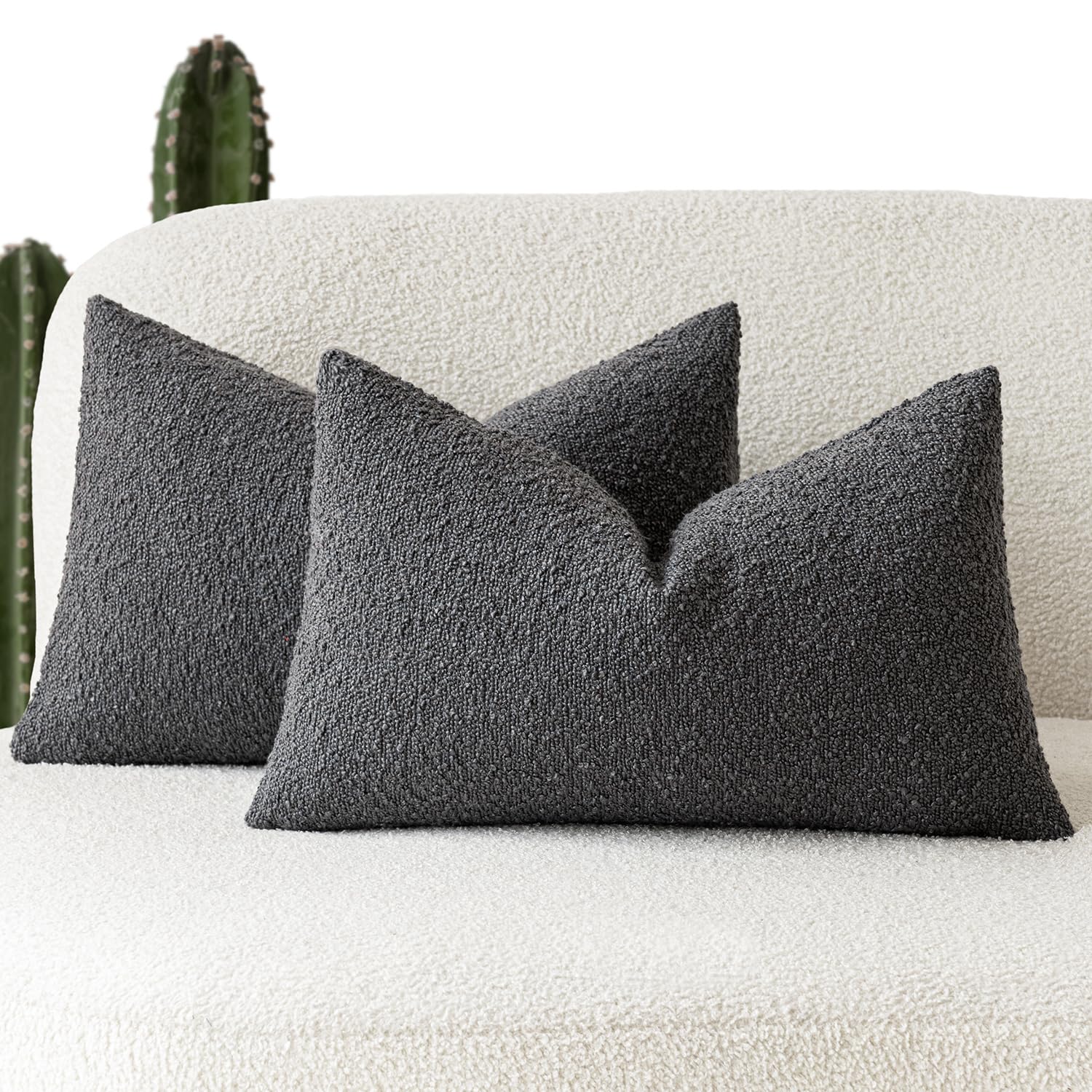 Foindtower Pack Of 2 Textured Boucle Throw Pillow Covers Accent Solid Decorative Lumbar Pillow Cases Woven Couch Cushion Case Fo