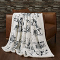 Indigo Hill By Hiend Accents Ranch Life Sherpa Throw Blanket, White Black Cowboy Cow Longhorn Horse Print Western Blanket For Ca