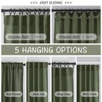 Donren Olive Dark Green Linen Back Tab Curtains 84 Inches Long 2 Panels Set For Bedroom -Semi Sheer Modern Farmhouse Hooks Belt Pleated Curtain Panels Rod Pocket Light Filtering Privacy Drapes