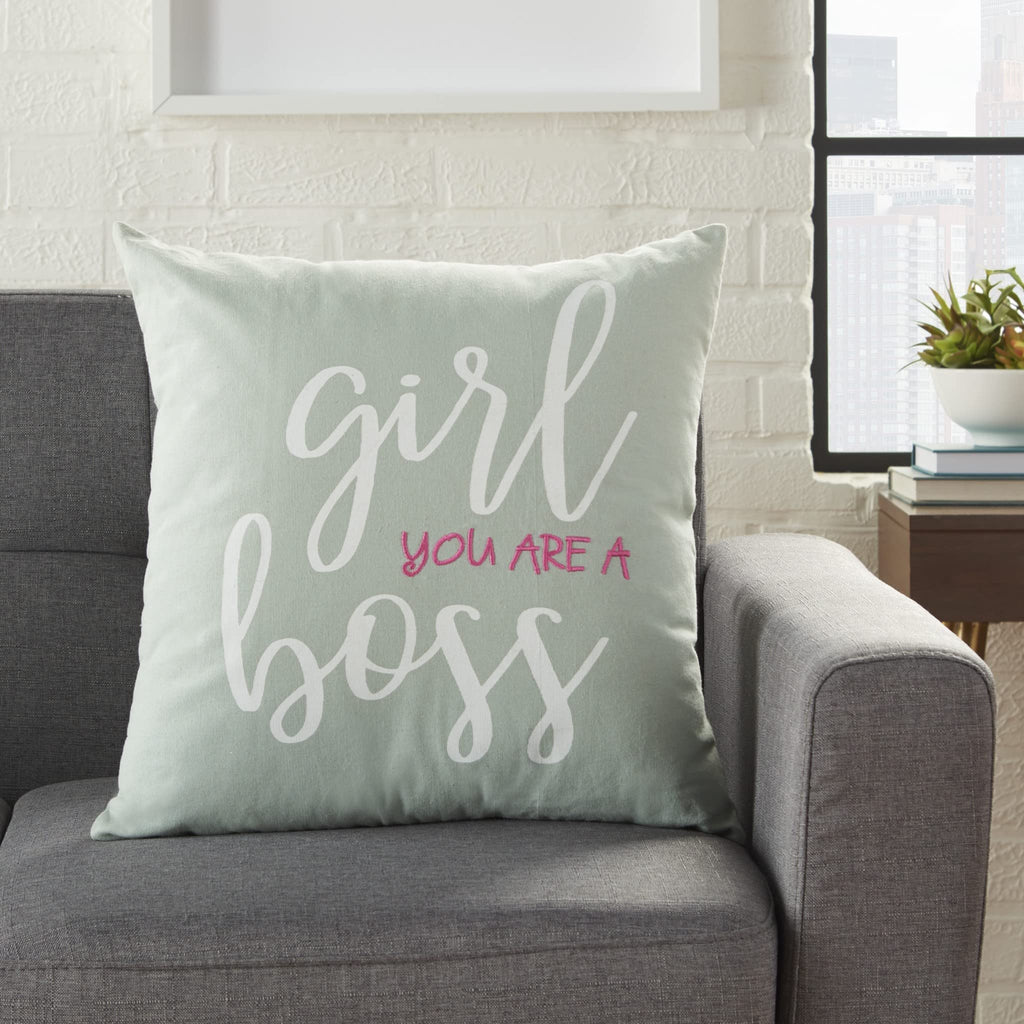 HomeRoots Grey Cotton Girl You are A Boss Throw Pillow