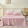 Simple&Opulence Belgian Linen Sheet Set Solid Color - 3 Pieces (1 Flat Sheet & 1 Fitted Sheet & 1 Pillowcase) Natural Flax Cotton Blend Soft Bedding Breathable Farmhouse - Pale Pink, Twin Size
