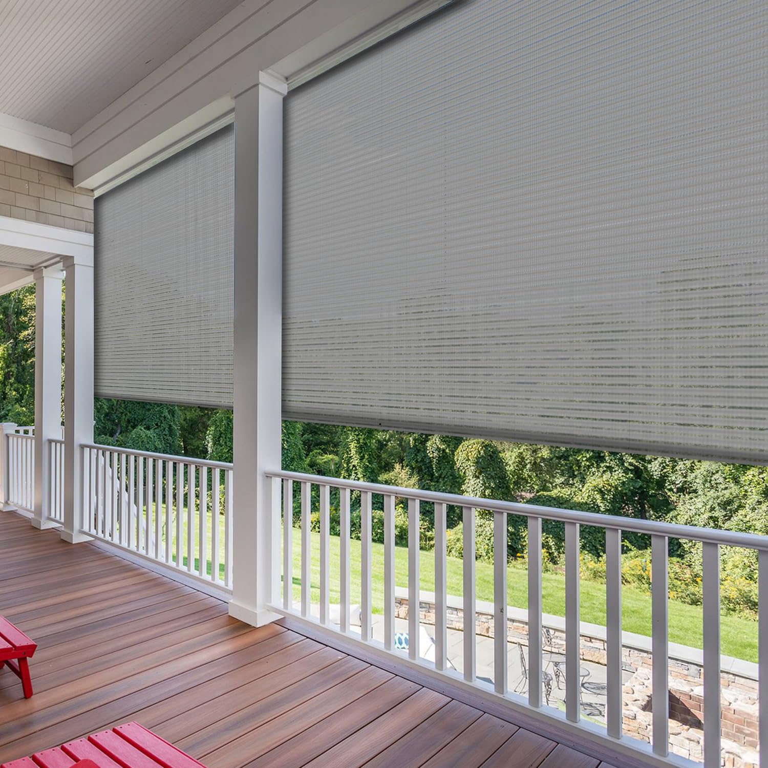Sunnyroyal Outdoor Roller Shades Exterior Roll Up Shade Blinds For Patio Yard Deck Porch Balcony Backyard 7 ' W X 14.5 ' L Hollo