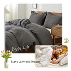 Simple&Opulence 100% Linen Duvet Cover Set, 3 Pcs Pure Natural French Flax Dark Grey Duvet Cover Queen Size, Breathable Soft Com