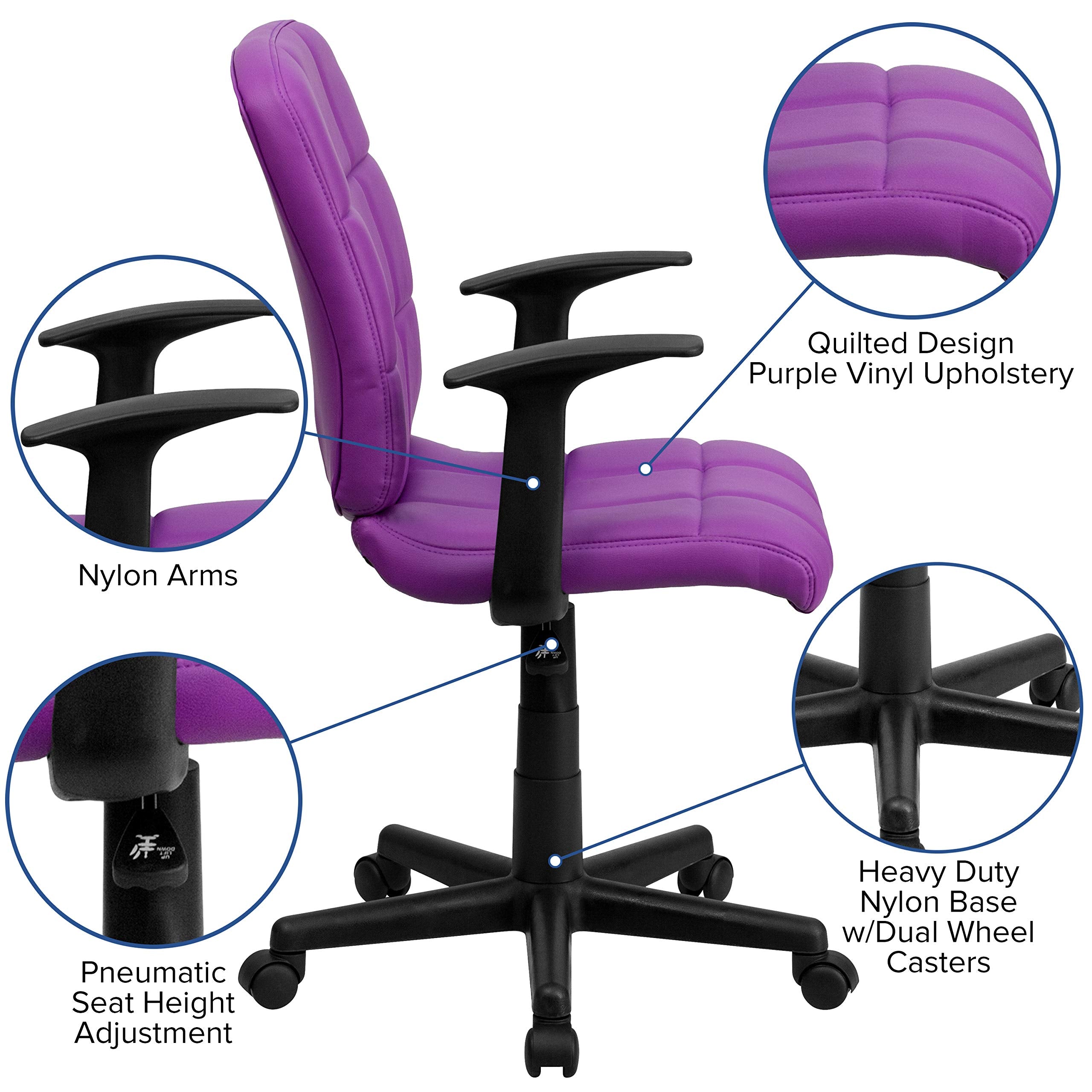 Flash Furniture Clayton Mid-Back Purple Quilted Vinyl Swivel Task Office Chair with Arms